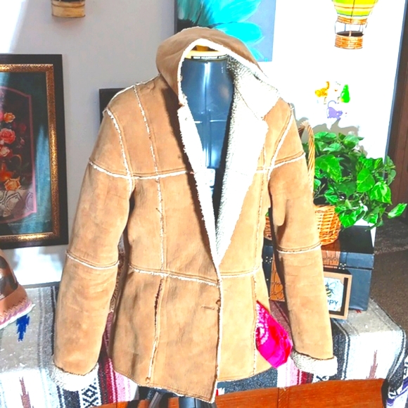 Me Jane Jackets & Blazers - Vintage faux leather/fur Women's ME JANE sz. Large hooded jacket.
